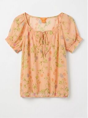 Joe Fresh Peach Floral Tie-Front Peasant Blouse